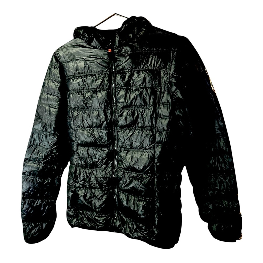 BREKKA YOUTH DOWN INSULATED PUFFER HOODED JACKET IN BLACK-SIZE SMALL ZIP